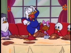 In the most infamous scene from the serial, Scrooge throws a temper tantrum upon learning that "a sea monster ate [his] ice cream".