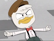 Huey dressed as a paper boy in "The Split Sword of Swanstantine!"