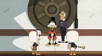Donald and Della meeting their uncle Scrooge