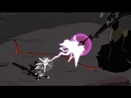 Scrooge battling Magica on Mount Vesuvius.