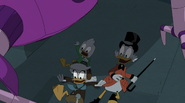 Della, Louie, and Scrooge slipping down