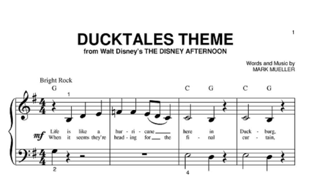 ducktales theme song sheet music