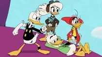 Donald and the others departing on Mitzy back to Duckburg