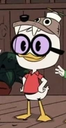 Huey wearing glasses and a Funso hat in "Storkules in Duckburg!"