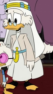 Scrooge dressed up in white robes in "Timephoon!"