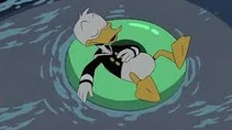Donald asleep while Launchpad is taking the boat