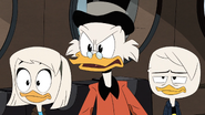 Della, Donald, and Scrooge discover that one of the pilots is actually Black Heron (while the other unknown one is Bradford)