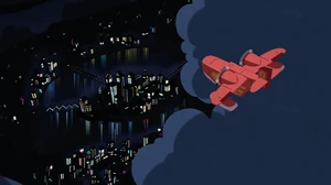 An overhead shot of the city at night.