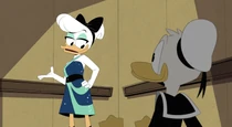 Daisy showing her dress to Donald