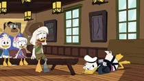Della explaining to Webby why Donald was kicked out of the Junior Woodchucks