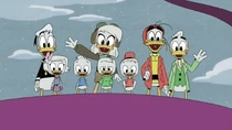 Donald and the family arriving to disable the rocket ship