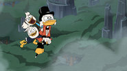 Della, Donald, and Scrooge jumping to the ship