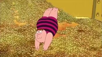 Peter Griffin in Family Guy mimicking Scrooge