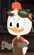 Huey wearing a brown apron, goggles, and gloves in "Louie's Eleven!"