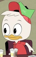 Huey wearing a green Louie Inc crown in "Storkules in Duckburg!"