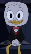 Huey wearing a black tuxedo with red bow tie in "The Golden Lagoon of White Agony Plains!"