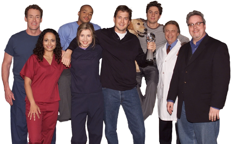 Bill with the the cast of Scrubs, posing with the TV Land Future Classic Award.