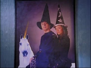 J.D. and Julie riding on a unicorn