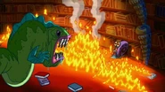 But The Bad News is: Puffy Fluffy has turned into a monster and he is setting the library on fire!
