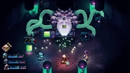 Meduso healing itself with a green canister.