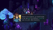 Keenathan hinting at using light crystals at the Abandoned Wizard's Lab.