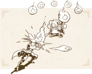 Concept sheet of Zale fighting a Wanderer.