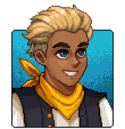 Talk portrait of Zale wearing his Golden Pelican outfit and smiling.