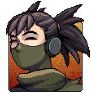 Talk portrait of Seraï with a happy expression.