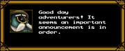 The Clockwork Concierge prepares to share an announcement.
