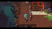 Hortence showing off her octave mandolin skills to Captain Klee'shaë's crew.