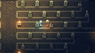 Pushing the broken tombstone with the hidden ladder.