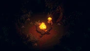 Promo animated screenshot of Zale sitting by a campfire.