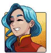 Talk portrait of Valere with a happy expression.