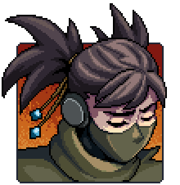 Talk portrait of Seraï with a sad expression.