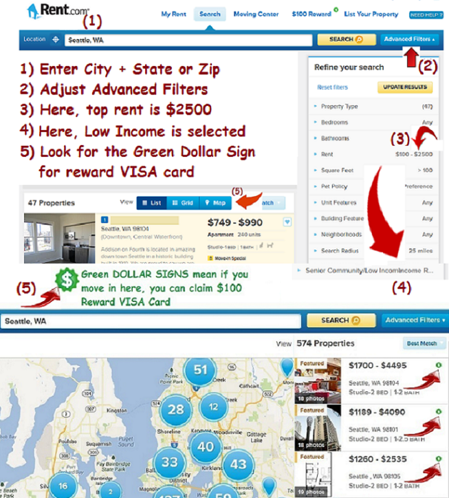 Rent.com Seattle Apts List and Map