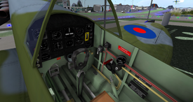 Spitfire cockpit interior, seating and instrumentation.