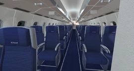 Prototype passenger section interior from the aisle.