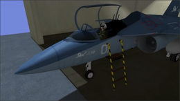 In the hangar.