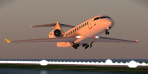 Bombardier CRJ-700 taking off from runway.