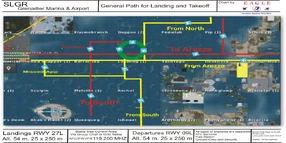 Grenadier Airport take off and approach map (May 2014).