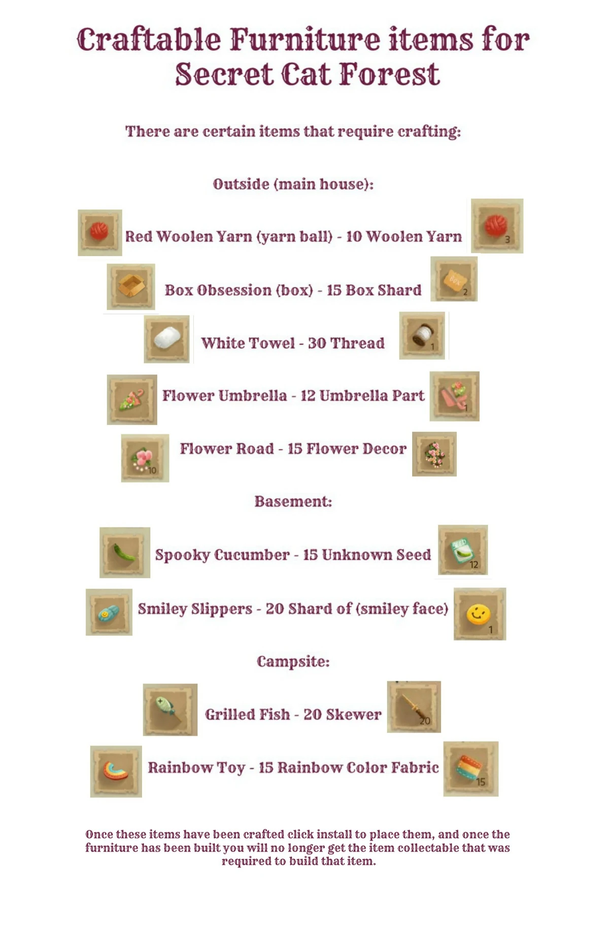 Craftable Furniture Items Secret Cat Forest Wiki Fandom