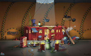 Early concept art of The Flushed Pets' lair.