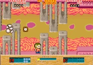 Inside a giant's mouth world. When Alex or Stella take a hit they become clouds.