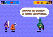 The evil king demands puzzles be solved to rescue her