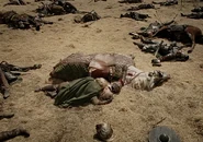 Mort de Théoden, écrasé par son cheval, projeté par un Nazgûl