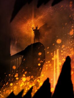 Sauron, dans la Crevasse du Destin, admirant son Anneau Unique
