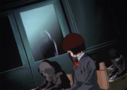  Lain turns and sees a shadow that appears like Chisa