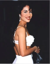 Picture of Selena in her famous white bustier.