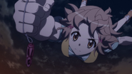 Hibiki holding her Gear while jumping down from the helicopter