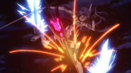 Tsubasa getting hit by Maria's spear